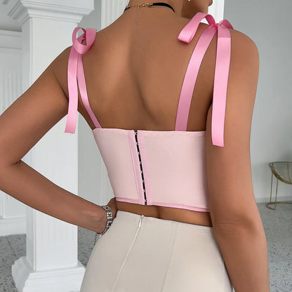 Women’s Strap Crop Top | Sexy Patchwork Stripe Fishbone Corset Top Y2K Style