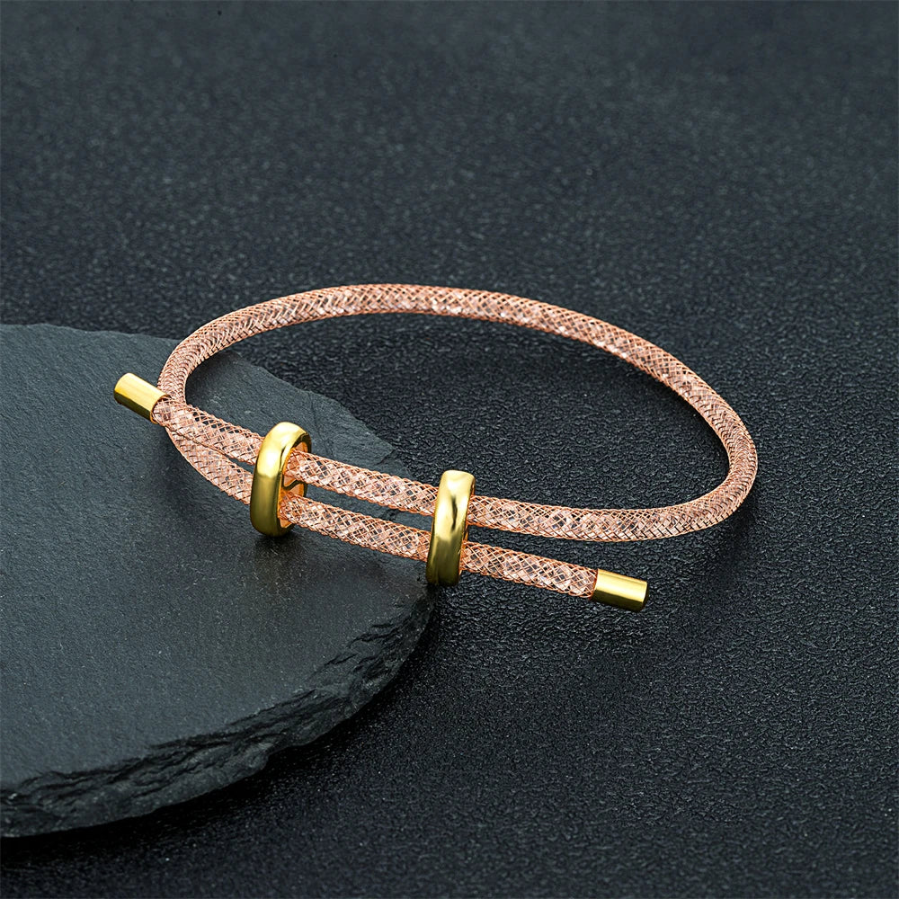 Women’s Stainless Steel Mesh Bracelet – Minimalist Crystal Bangle Jewelry
