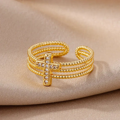 Women’s Stainless Steel Heart Ring – Gold Vintage Waterproof Jewelry Gift