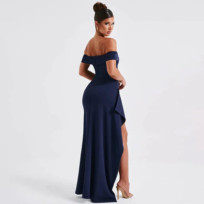 Women’s Off-Shoulder Evening Dress – Elegant High Slit Formal Maxi