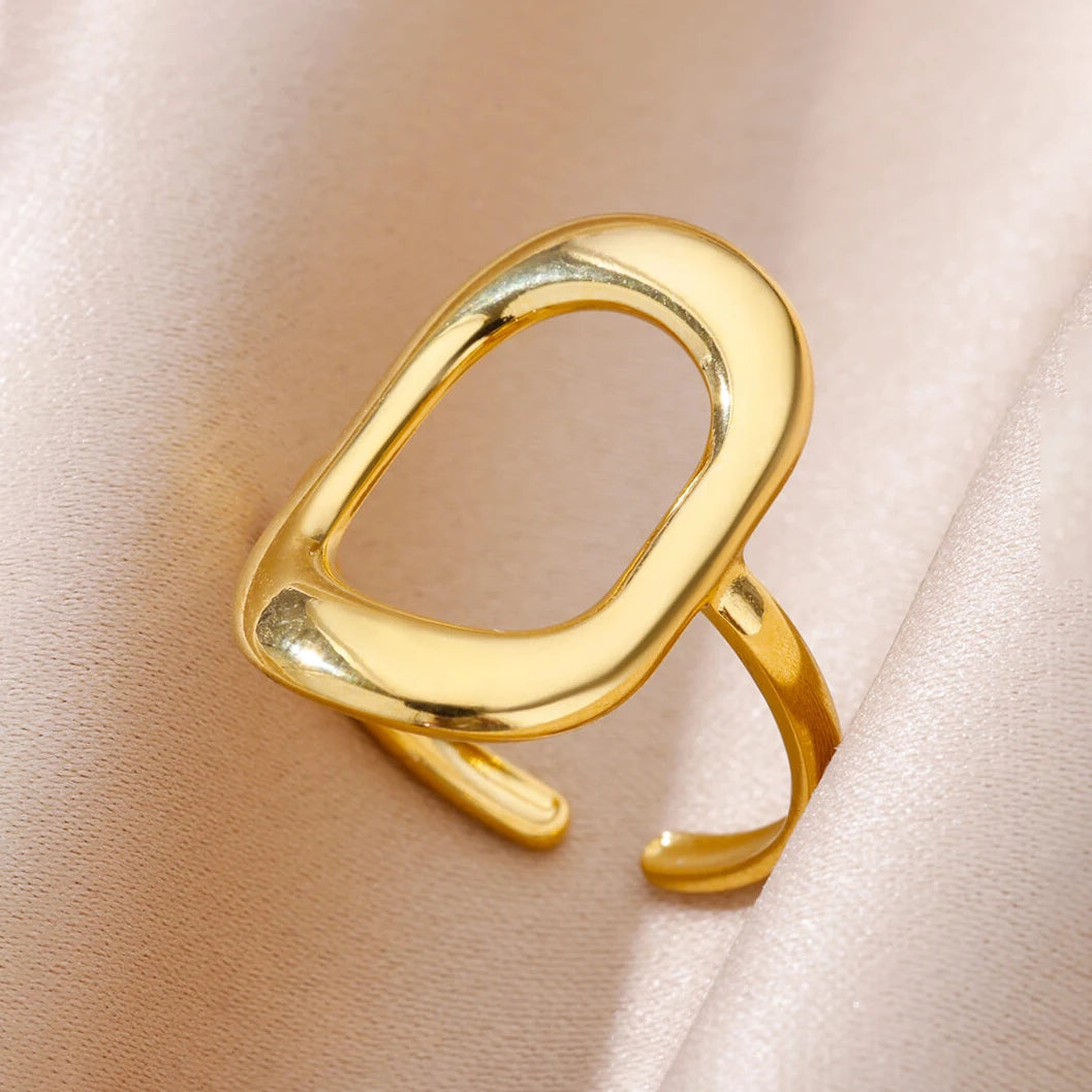 Women’s 316L Stainless Steel Geometric Open Ring – Gold Color Multilayer Vintage Waterproof Jewelry