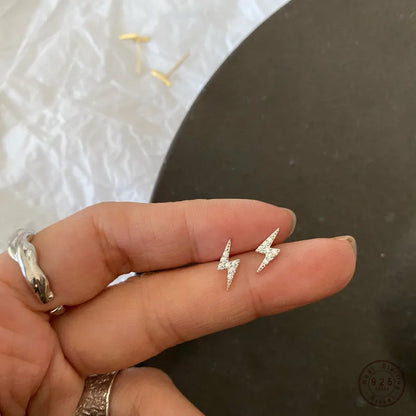 Women’s 925 Sterling Silver Lightning Stud Earrings – Crystal Fashion Jewelry