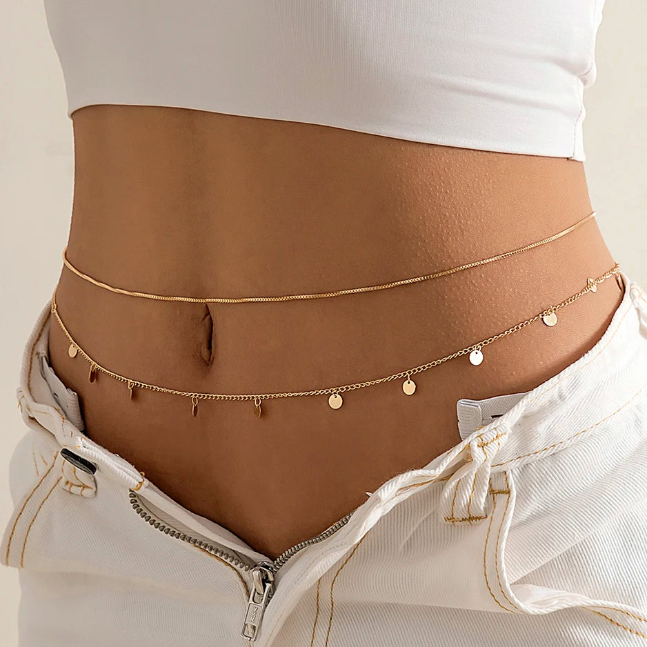Women’s Flat Snake Chain Belly Waist Belt – Summer Beach Body Chain Jewelry Accessory