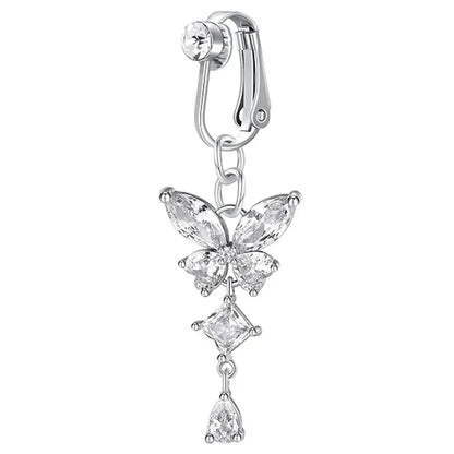 Women’s Clip-On Belly Button – Butterfly Zircon Pink Fake Navel Piercing Jewelry