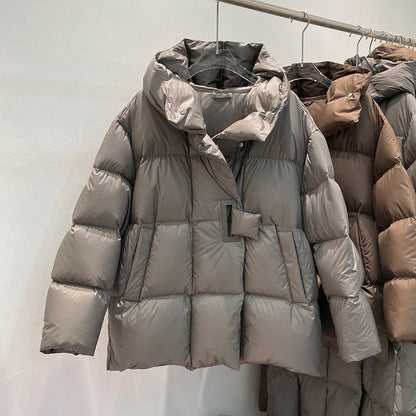 Women’s Down Outerwear – Elegant Hooded Thick Puffer Jacket