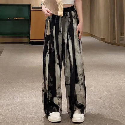 Women’s Thin Ice Silk Bottom – Casual Wide Leg Straight Tube Pants, Korean Style Lightweight Trousers