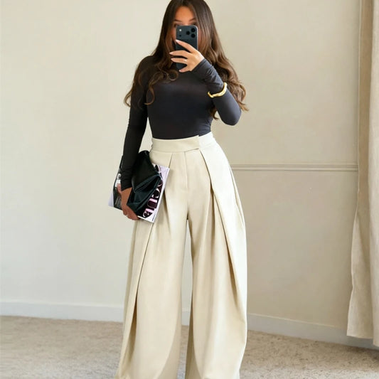 Women’s Wide Leg Pants Bottoms | Baggy | Pleated | Striped Elegant