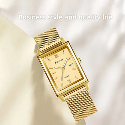 Men’s Luxury Rectangle Quartz Watch – Stainless Steel Business Casual Wristwatch
