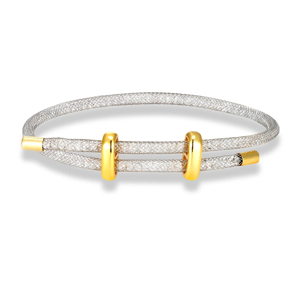 Women’s Stainless Steel Mesh Bracelet – Minimalist Crystal Bangle Jewelry