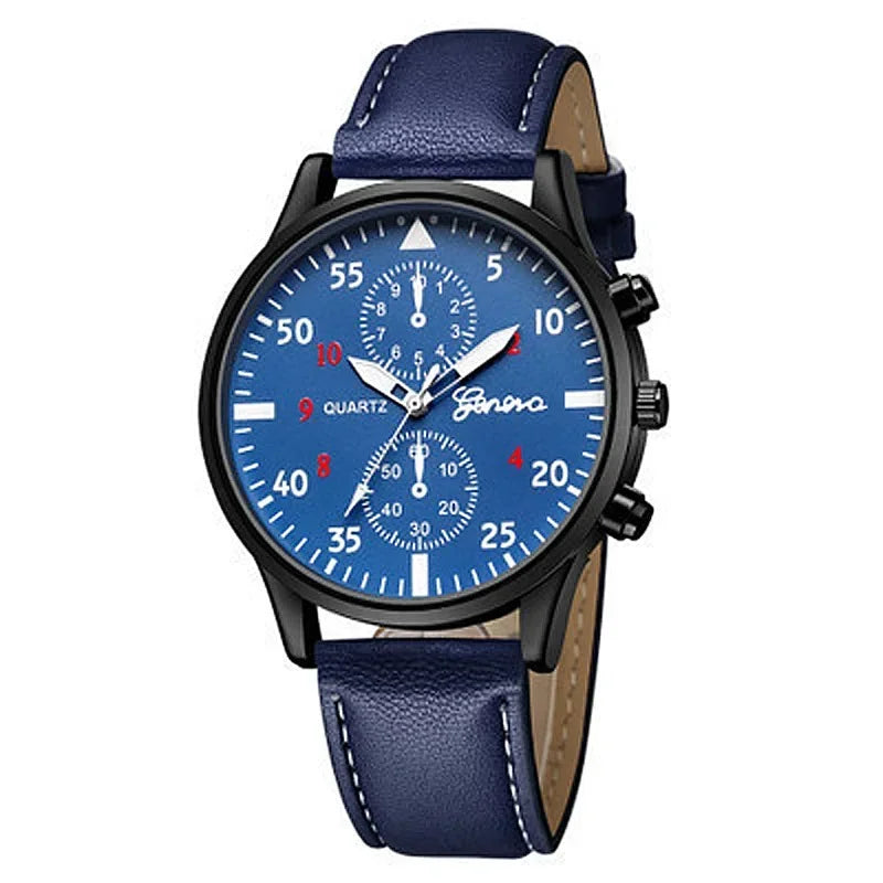 Men’s Luxury Watch Jewelry Set – Leather Strap Fashion Wristwatches Gift Pack with bracelet