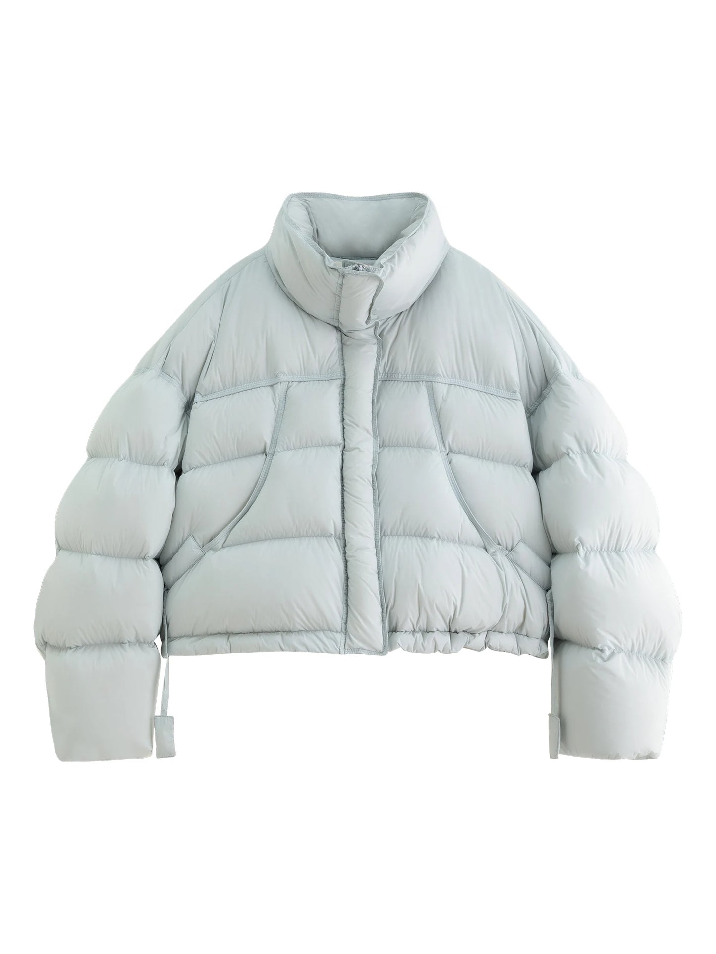 Women’s Short Puffer Outerwear – Glossy Stand Collar Jacket