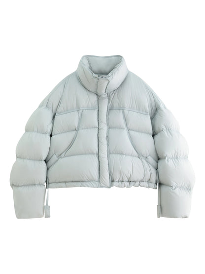 Women’s Short Puffer Outerwear – Glossy Stand Collar Jacket