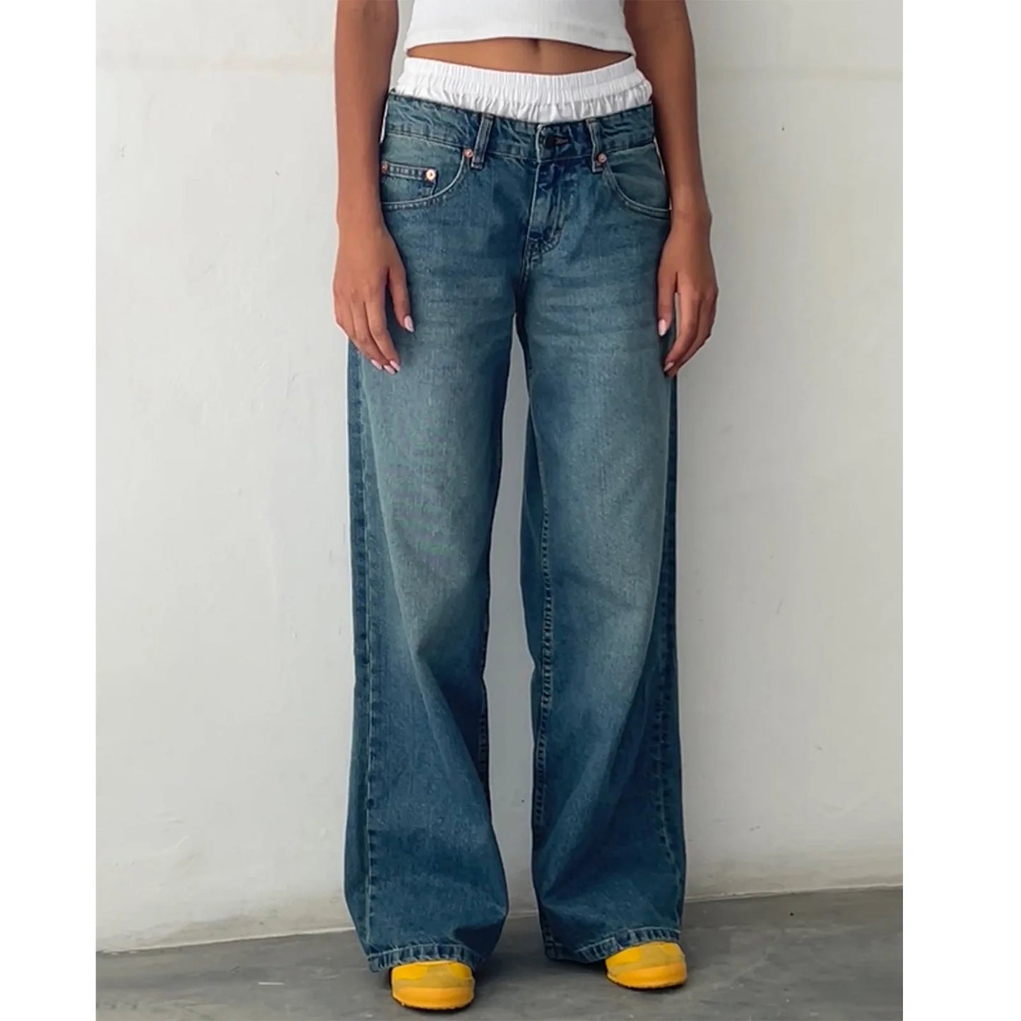 Women’s Jeans Bottom – Low Waist Straight Denim Pants with Pockets Casual Y2K Streetwear