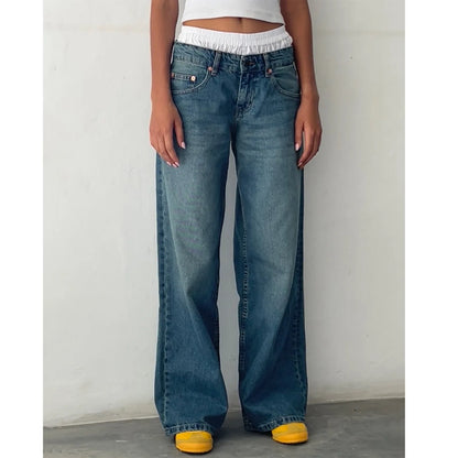 Women’s Jeans Bottom – Low Waist Straight Denim Pants with Pockets Casual Y2K Streetwear