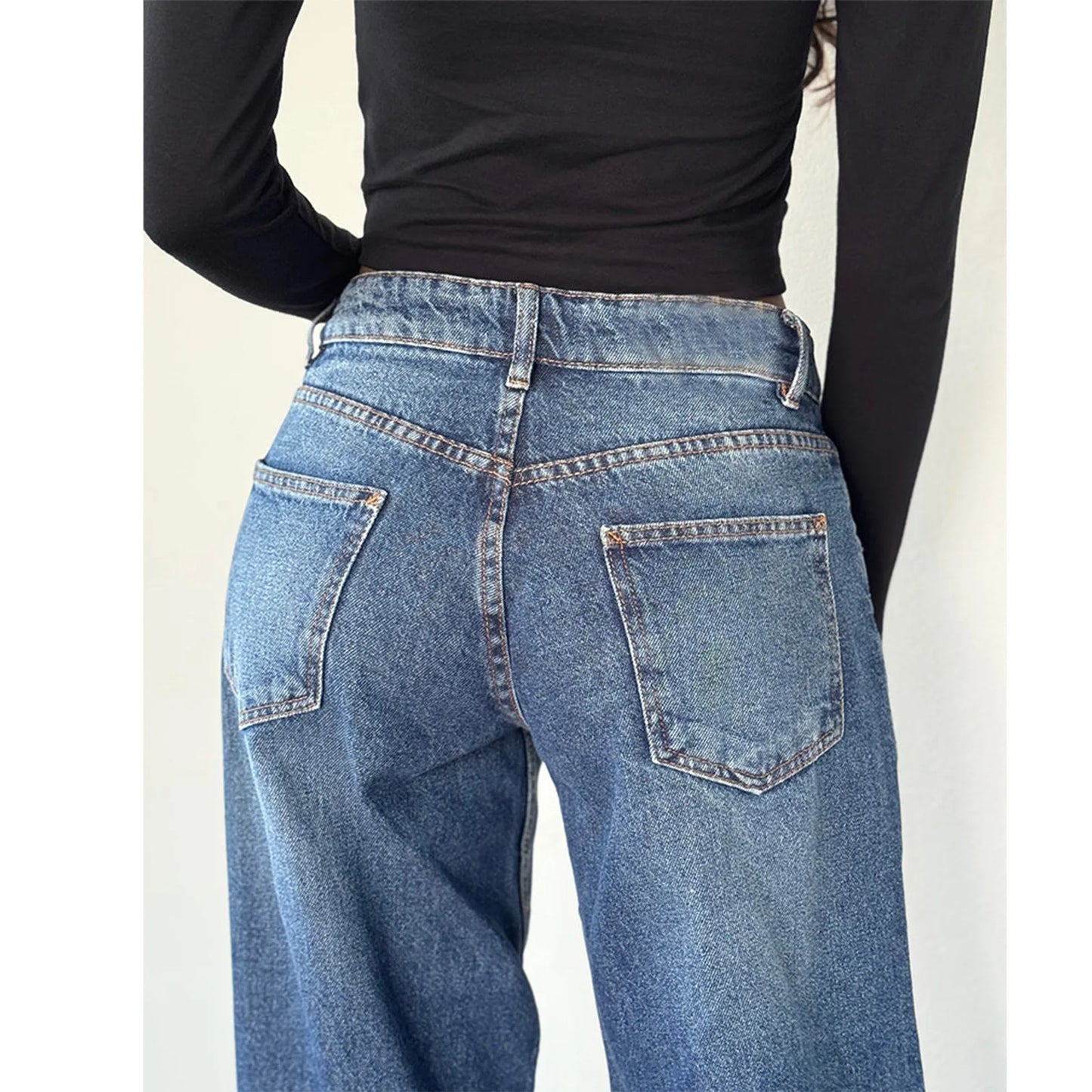 Women’s Jeans Bottom – Low Waist Straight Denim Pants with Pockets Casual Y2K Streetwear