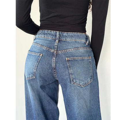 Women’s Jeans Bottom – Low Waist Straight Denim Pants with Pockets Casual Y2K Streetwear