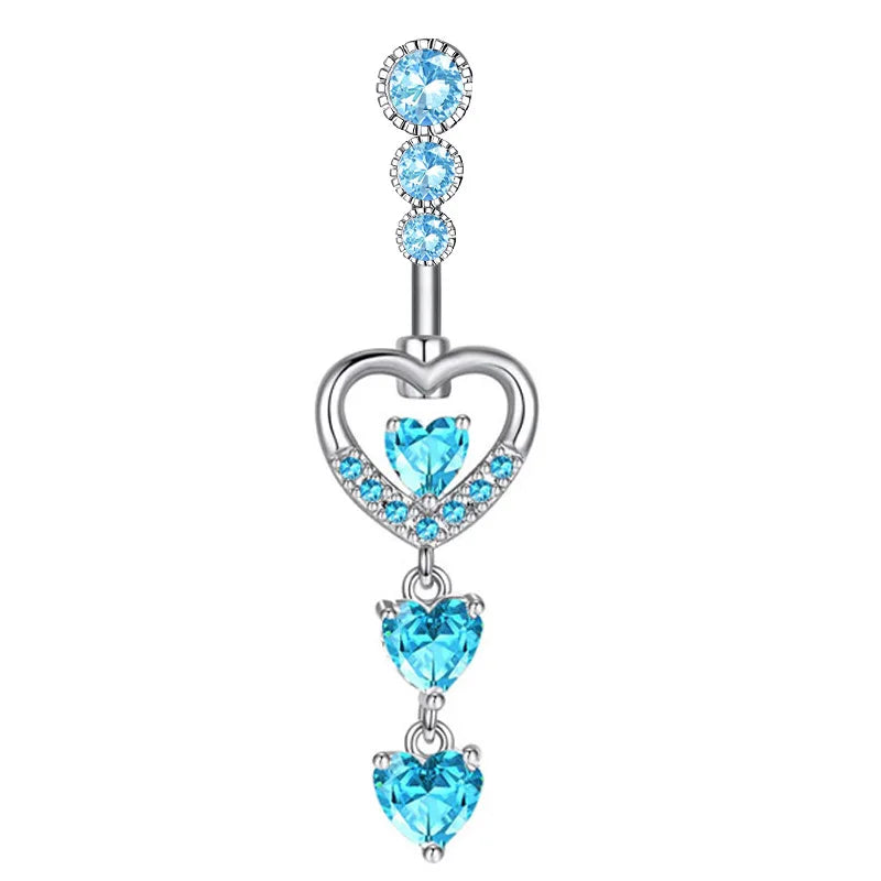 Women’s Blue Crystal Heart Belly Button – 1PC Stainless Steel Butterfly Navel Piercing Body Jewelry