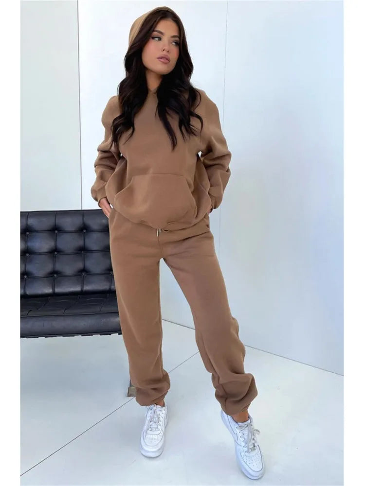 Women’s Autumn Winter Fleece Tracksuit Set – 2 Piece Casual Outfit