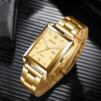 Men’s Luxury Rectangle Quartz Watch – Stainless Steel Business Casual Wristwatch