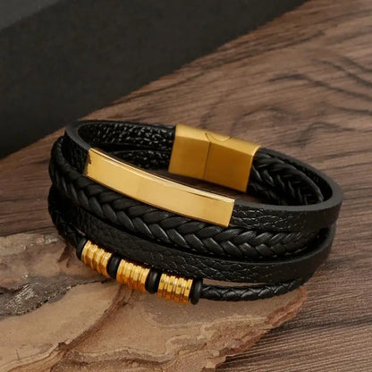 Men’s Classic Leather Bracelet – Handwoven Multi-Layer Fashion Jewelry