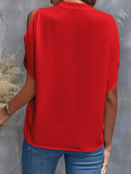 Women’s Elegant V-Neck Off-Shoulder Shirt – Solid Color Office Blouse Y2K Summer Top