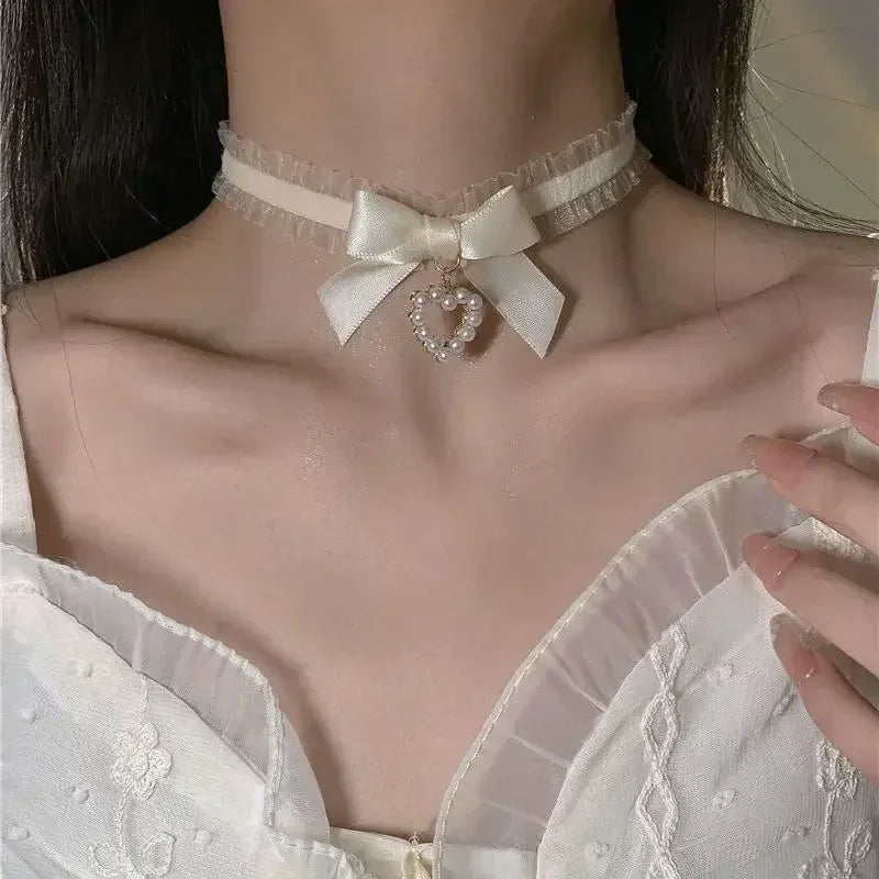 Women’s Gothic Lace Heart Choker Necklace | Lolita | Bow Knot | Vintage