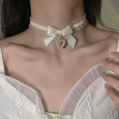 Women’s Gothic Lace Heart Choker Necklace | Lolita | Bow Knot | Vintage