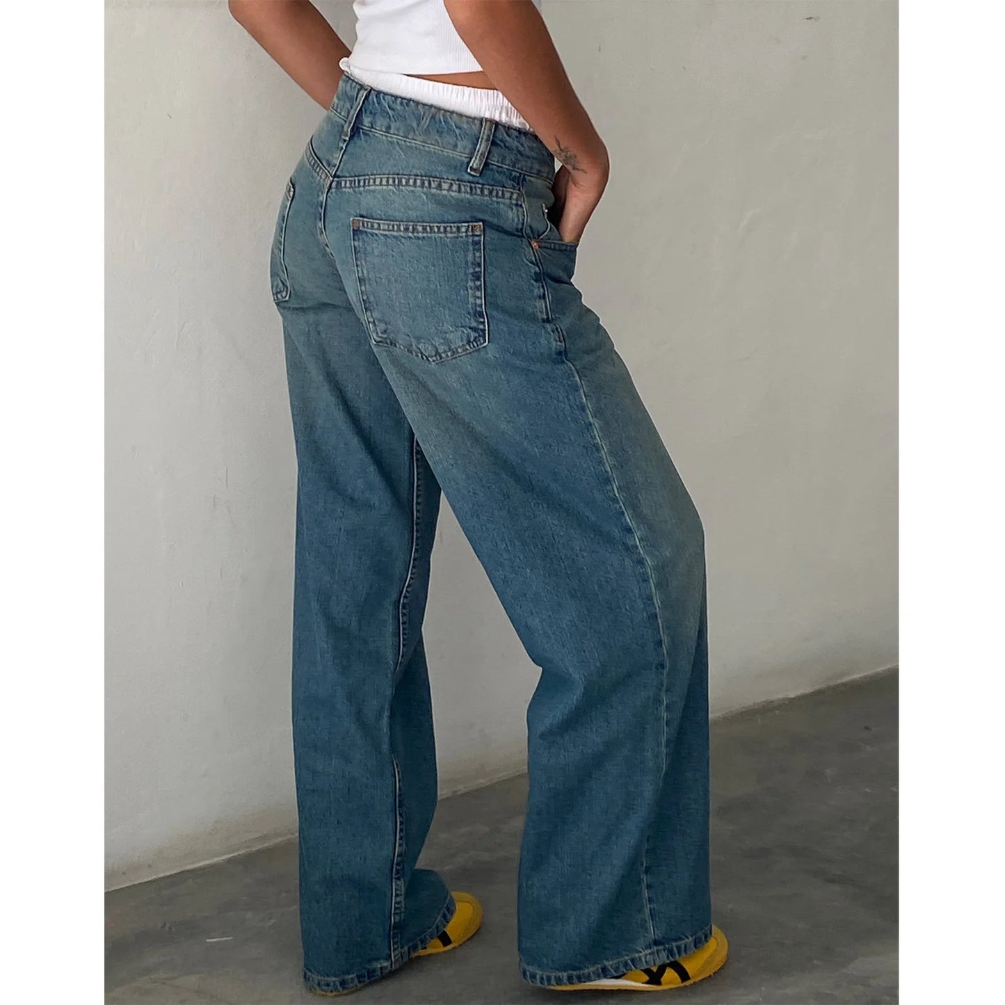 Women’s Jeans Bottom – Low Waist Straight Denim Pants with Pockets Casual Y2K Streetwear