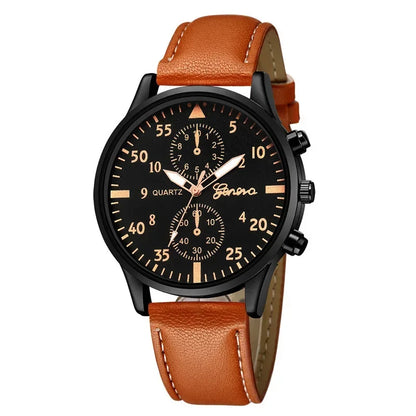 Men’s Luxury Watch Jewelry Set – Leather Strap Fashion Wristwatches Gift Pack with bracelet
