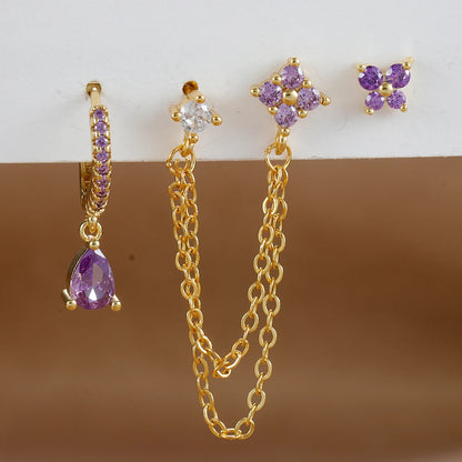Women’s 3PCS Butterfly Crystal Earrings – Gold Stainless Steel CZ Cartilage Piercing Jewelry