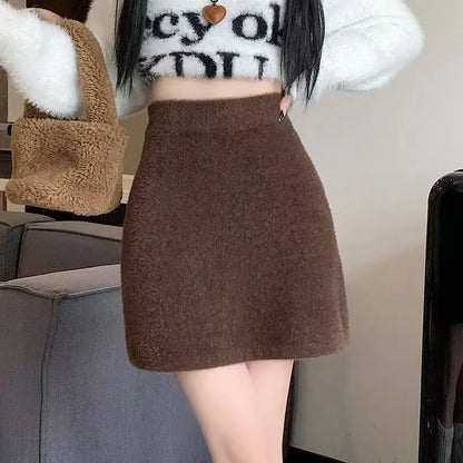 Women’s Y2K Knit Mini Skirt Bottom – Korean Chic High-Waist Elastic White Skirt