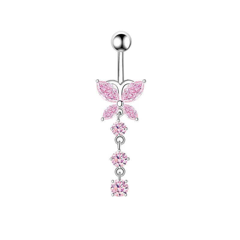 Women’s Pink Crown Heart Belly Button – Crystal Navel Piercing Jewelry