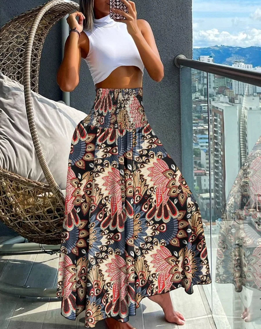 Women’s High Waist Floral Wrap Skirt – Cotton Side Tie Long Beach Bottom with Flower Print for Summer