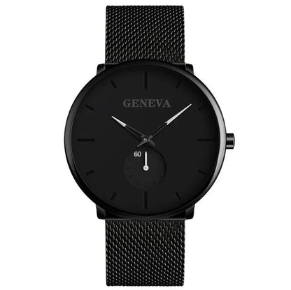 Men’s Ultra Thin Minimalist Watch – Leather & Stainless Steel Mesh Strap