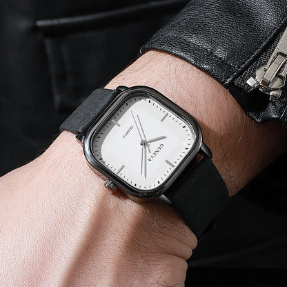 Men’s Square Dial Luxury Watch – Minimalist Leather Strap Business Casual Wristwatch