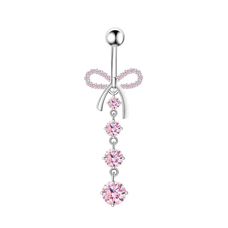 Women’s Pink Crown Heart Belly Button – Crystal Navel Piercing Jewelry