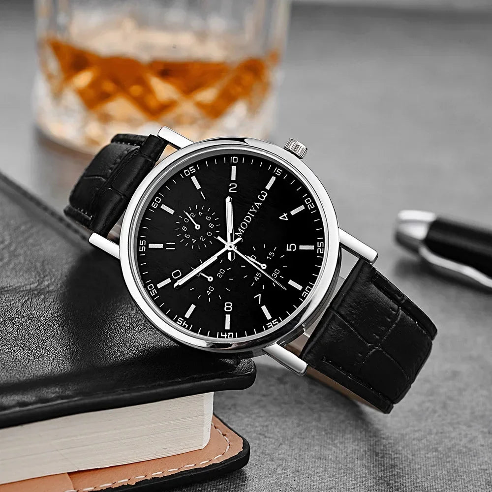 Men’s Luxury Leather Strap Watch – Business Analog Wristwatch, Casual Simple Style