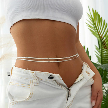 Women’s Flat Snake Chain Belly Waist Belt – Summer Beach Body Chain Jewelry Accessory