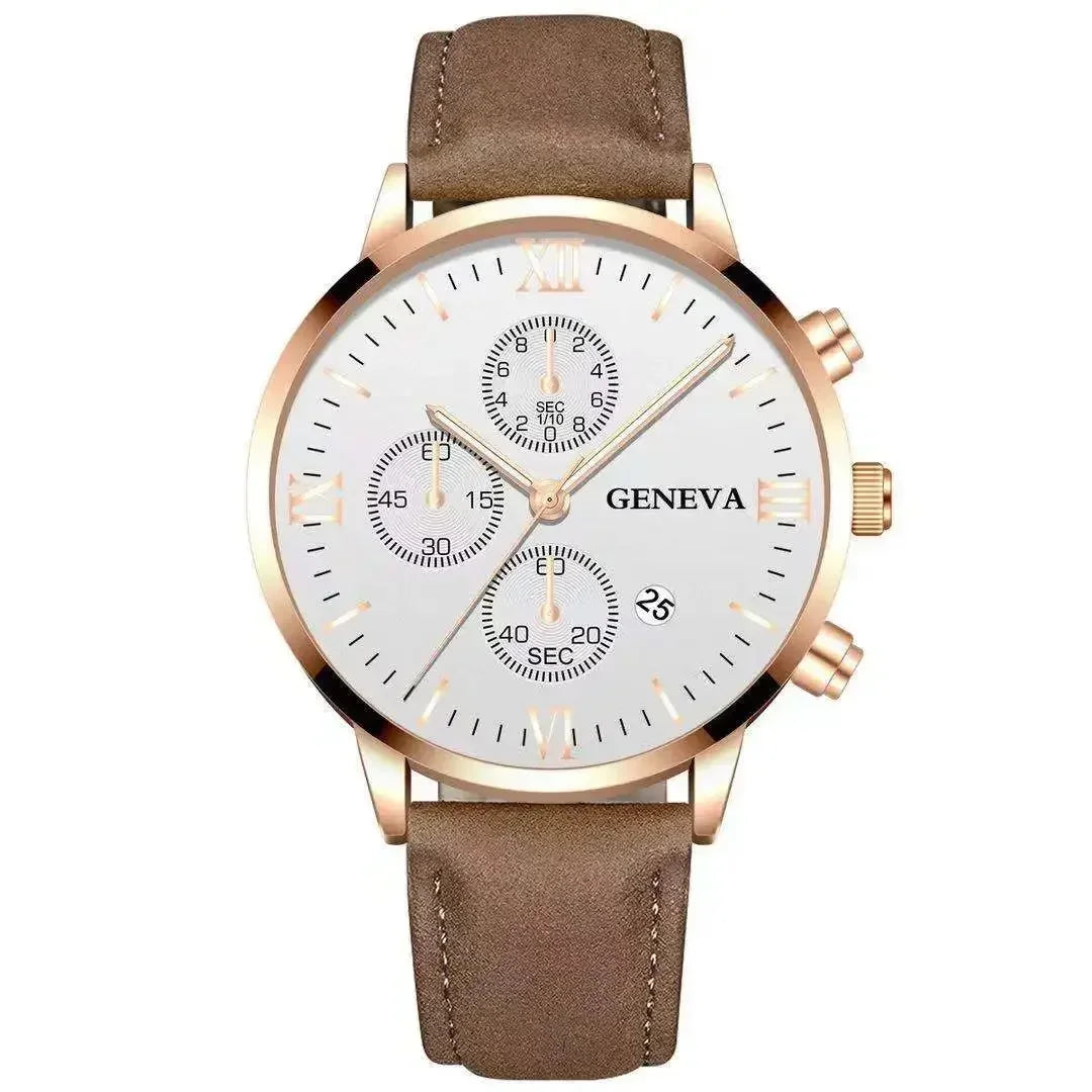 Men’s Luxury Quartz Sport Watch – Leather Strap Analog Wristwatch with Date