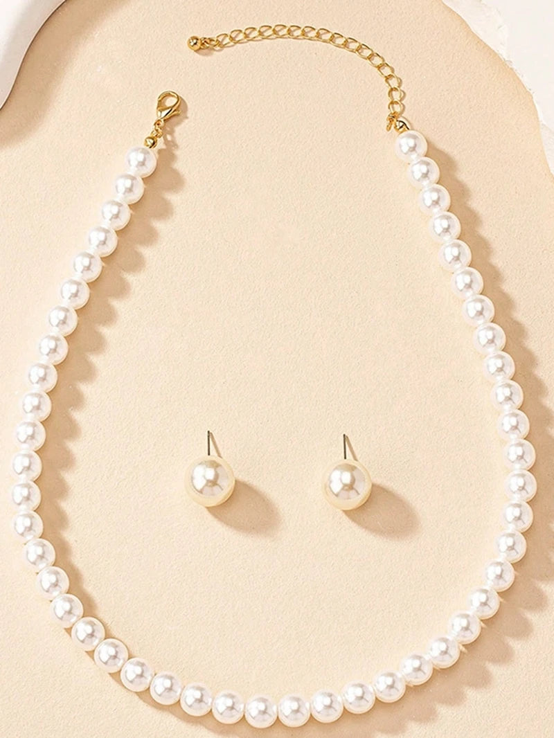 Women’s Minimalist Pearl Jewelry Set – Elegant Necklace, Earrings & Bracelet for Party Accessories