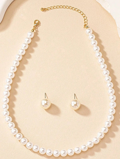 Women’s Minimalist Pearl Jewelry Set – Elegant Necklace, Earrings & Bracelet for Party Accessories