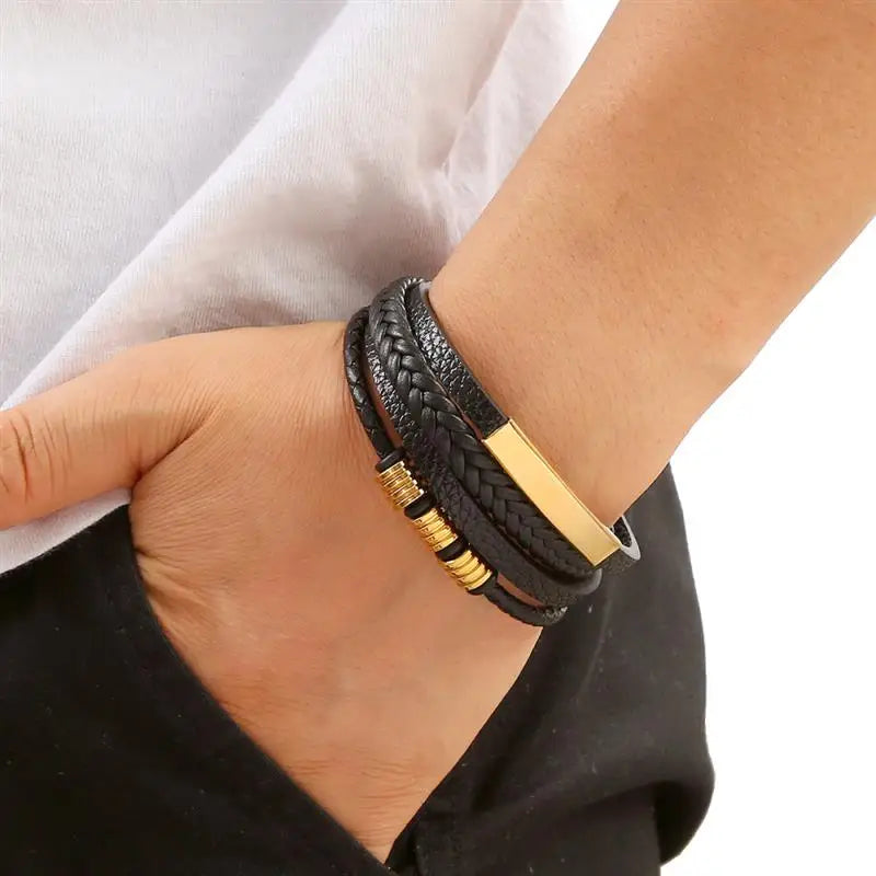 Men’s Classic Leather Bracelet – Handwoven Multi-Layer Fashion Jewelry