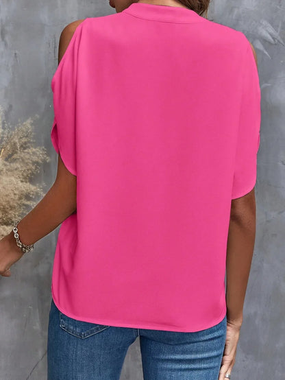 Women’s Elegant V-Neck Off-Shoulder Shirt – Solid Color Office Blouse Y2K Summer Top