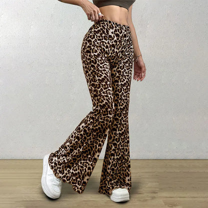 Women’s Leopard Print Flare Bottom – High Waist Leggings, Korean Style Slim Trousers