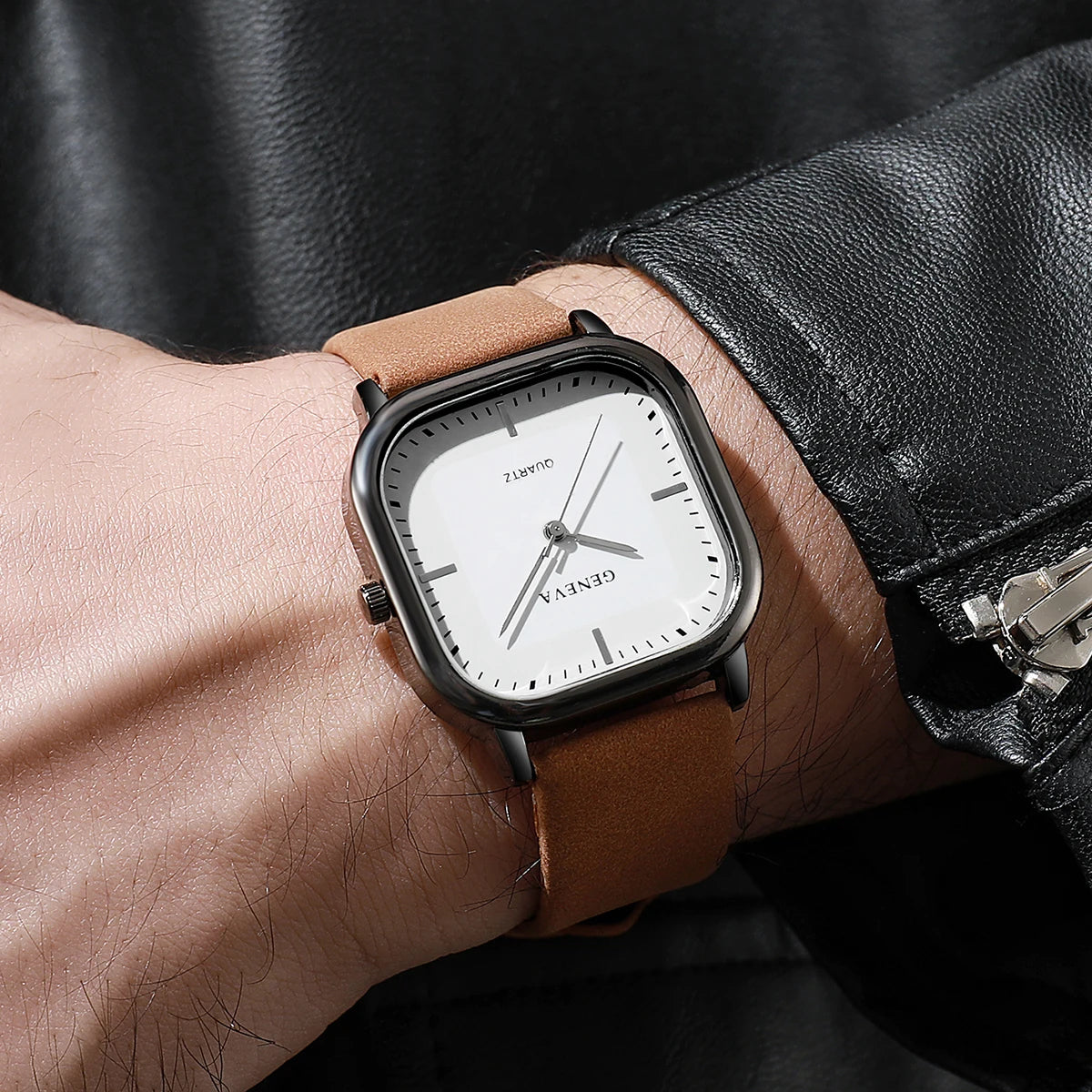 Men’s Square Dial Luxury Watch – Minimalist Leather Strap Business Casual Wristwatch