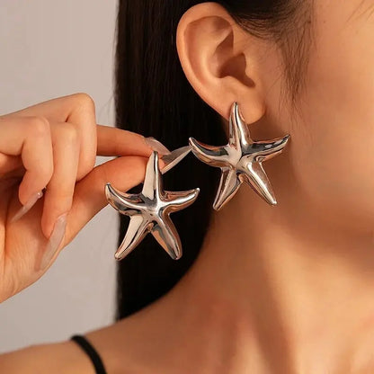 Women’s Jewelry Starfish Stud Earrings | Punk | Gold Tone | Summer