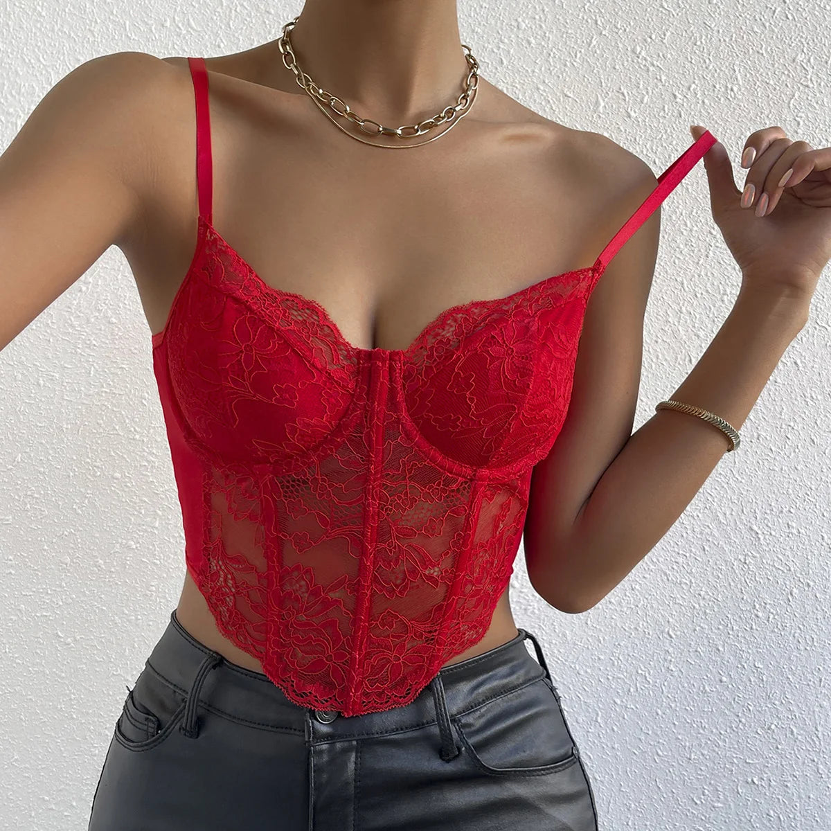 Women’s French Sexy Lace Underwire Crop Top | Fishbone Corset | Backless V-Neck Elegant Hottie Perspective Top