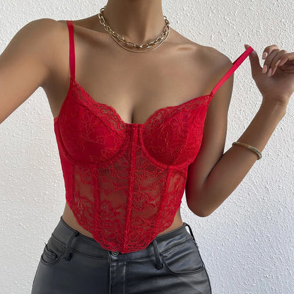 Women’s French Sexy Lace Underwire Crop Top | Fishbone Corset | Backless V-Neck Elegant Hottie Perspective Top