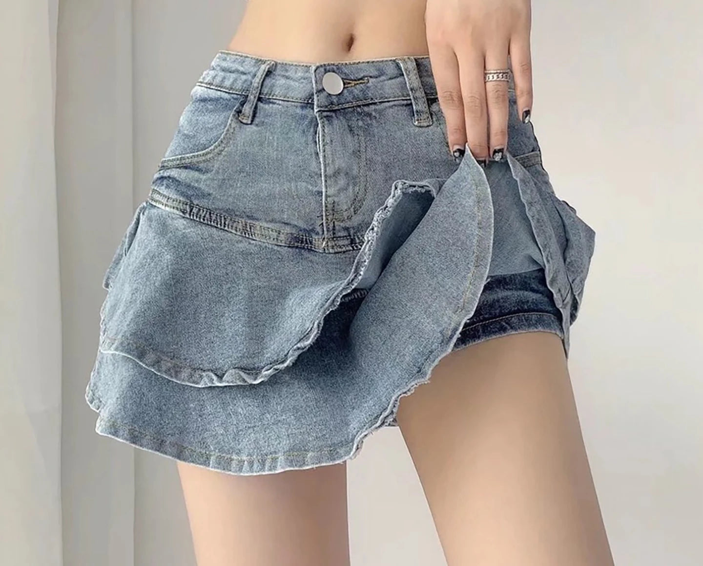Women’s Spice Girls Denim Skirt Bottom – High-Waisted Stretch Slim A-Line Double Denim Cake Skirt