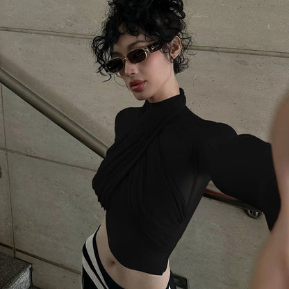 Women’s Red Turtleneck Bandage Crop Top | Sexy See-Through Streetwear Club Fashion Top